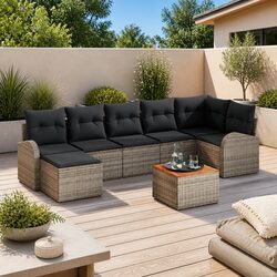 Garden Sofa Set 8 Piece Modular Outdoor Furniture Grey Poly Rattan with Storage