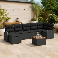 Garden Sofa Set 8-Piece Modular Outdoor Furniture Black Poly Rattan with Storage