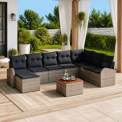 Garden Sofa Set 9 Pieces Modular Outdoor Furniture Grey Poly Rattan with Storage