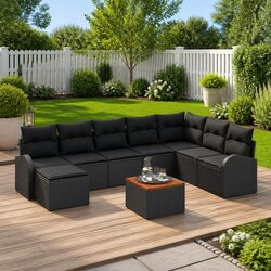Modular Garden Sofa Set 9 Pieces Black Poly Rattan Outdoor Furniture with