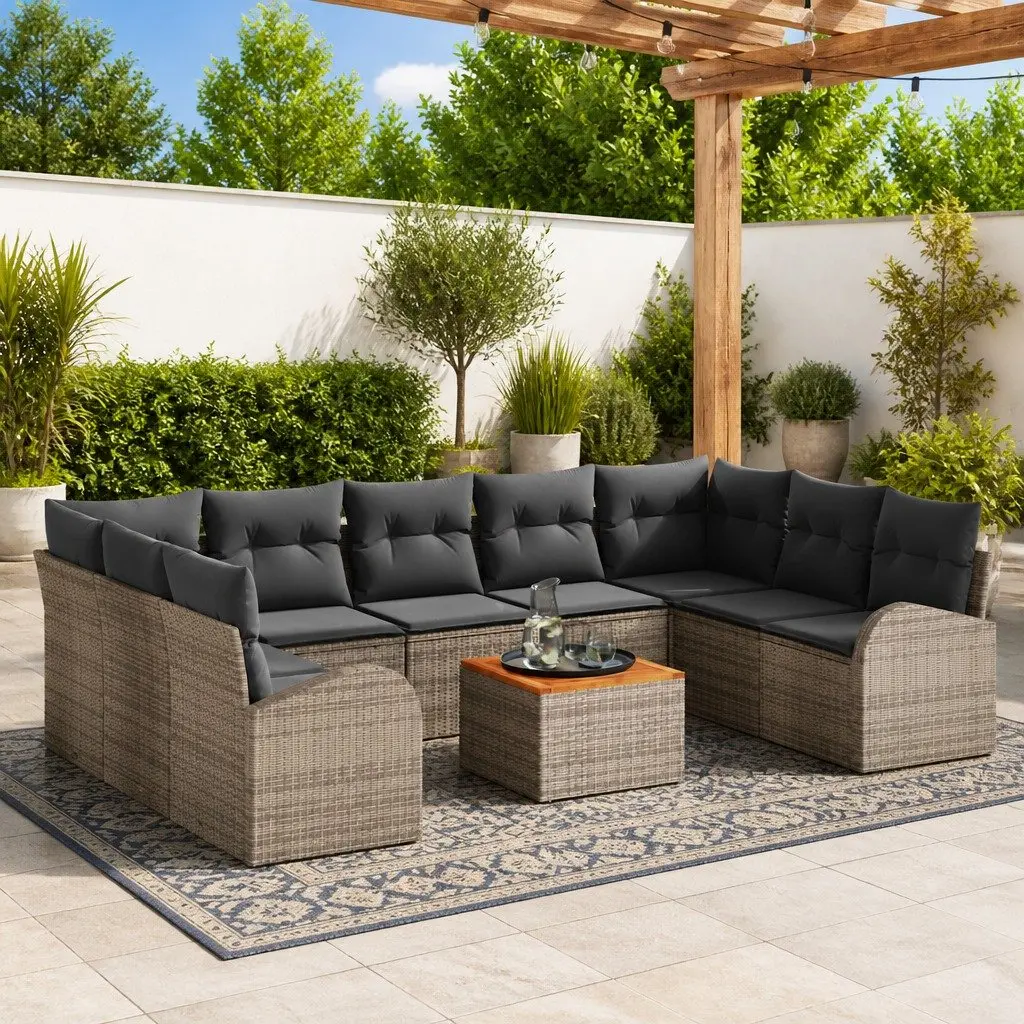 Modular Garden Sofa Set 10 Pieces Grey Poly Rattan Outdoor Furniture