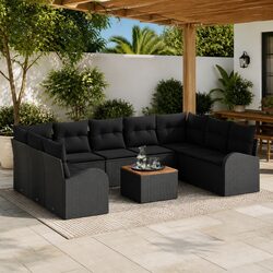 Garden Sofa Set 10 Pieces Modular Outdoor Furniture Black Poly Rattan with