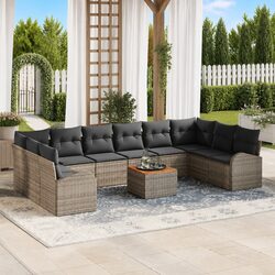 Garden Sofa Set 11 pcs Modular Outdoor Lounge Furniture Grey Poly Rattan with