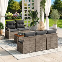 Garden Sofa Set 6 Piece Modular Outdoor Furniture with Storage Grey Poly Rattan