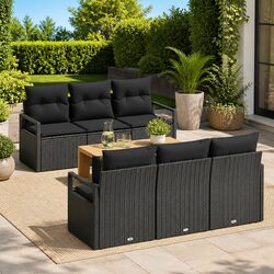 Garden Sofa Set 7 Piece Modular Outdoor Furniture Black Poly Rattan with Storage