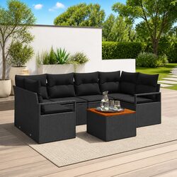 Garden Sofa Set 7 Pieces Black Modular Outdoor Furniture Lounge Seating