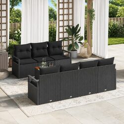 Garden Sofa Set 8 Pieces Modular Outdoor Lounge Rattan Poly Furniture Black