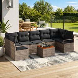 Garden Sofa Set 8 Pieces Modular Outdoor Furniture Grey Poly Rattan with Storage