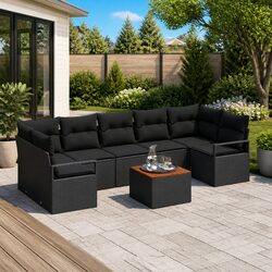 Outdoor Garden Sofa Set 8 Piece Modular Black Poly Rattan Patio Furniture with