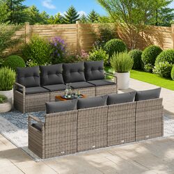 Outdoor Garden Sofa Set 9 Piece Modular Grey Poly Rattan Patio Furniture with
