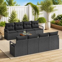 Modular Garden Sofa Set 9 Pieces Black Outdoor Patio Furniture Poly Rattan with