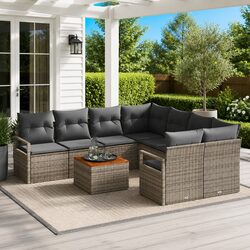 Garden Sofa Set 9 Pieces Outdoor Furniture Modular Lounge Seating Grey