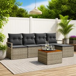 Grey Poly Rattan Modular Garden Sofa Set with Storage 6 Piece Outdoor Furniture