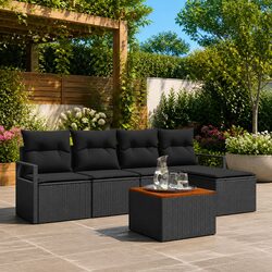 Modular Garden Sofa Set 6 Pieces Black Poly Rattan Outdoor Furniture with