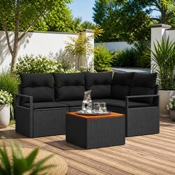 Garden Sofa Set 5 Piece Modular Outdoor Furniture Black Poly Rattan with Storage