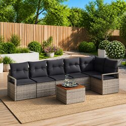 Garden Sofa Set 7 Pcs Outdoor Modular Lounge Grey Poly Rattan Patio Furniture