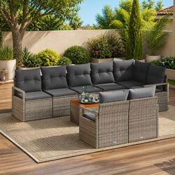 Modular Garden Sofa Set 9 Pieces Grey Outdoor Furniture Rattan Sectional With