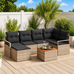 Garden Sofa Set 7 Pieces Modular Outdoor Furniture Grey Poly Rattan with Storage