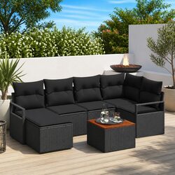 Modular Garden Sofa Set 7 Pieces Black Poly Rattan Outdoor Patio Furniture with