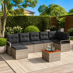 Modular Garden Sofa Set 8 Pieces Grey Outdoor Furniture with Storage Table