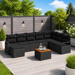 Garden Sofa Set Modular 9 Pieces Black Outdoor Furniture with Storage Table