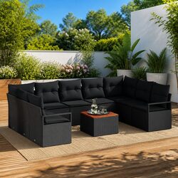 Garden Sofa Set 10 Pieces Black Poly Rattan Modular Outdoor Furniture with