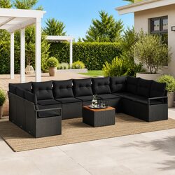 Outdoor Garden Sofa Set 11 Pcs Modular Sectional Furniture Black Poly Rattan