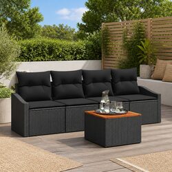 Garden Sofa Set 5 Piece Outdoor Sectional Modular Poly Rattan with Storage Black
