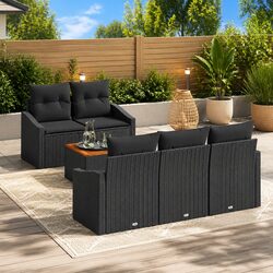Outdoor Garden Sofa Set 6 Piece Modular Black Rattan Furniture with Storage