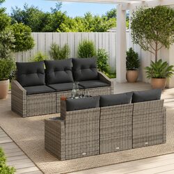 Modular Garden Sofa Set 7 Pcs Grey Outdoor Furniture Rattan Patio Seating