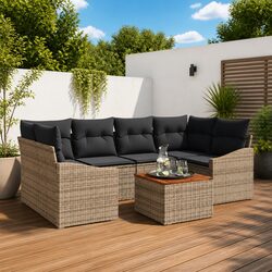 Garden Sofa Set 7pc Modular Outdoor Furniture Grey Poly Rattan Storage Patio