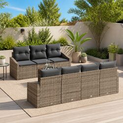 Outdoor Garden Sofa Set 8 Piece Modular Poly Rattan Grey Furniture with Storage
