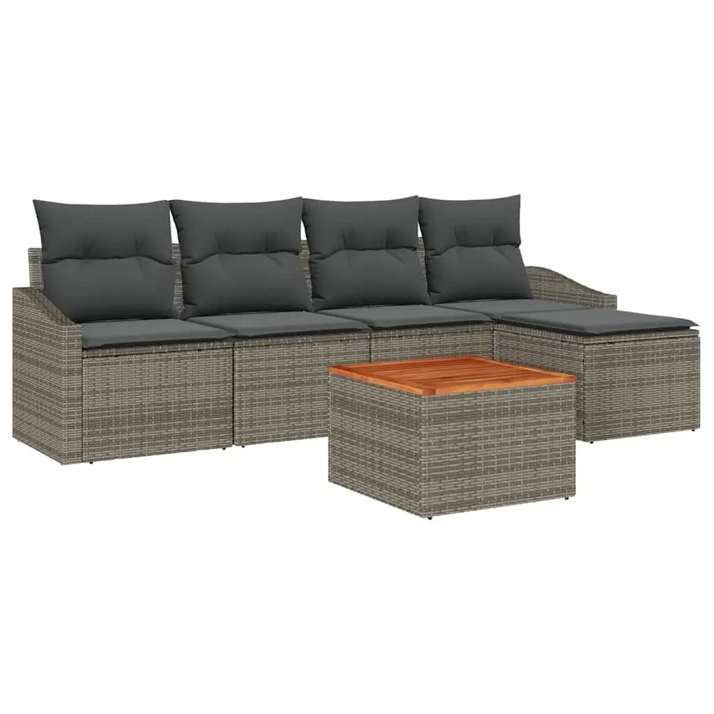 Modular Garden Sofa Set 6 Piece Outdoor Seating Storage Grey Poly Rattan