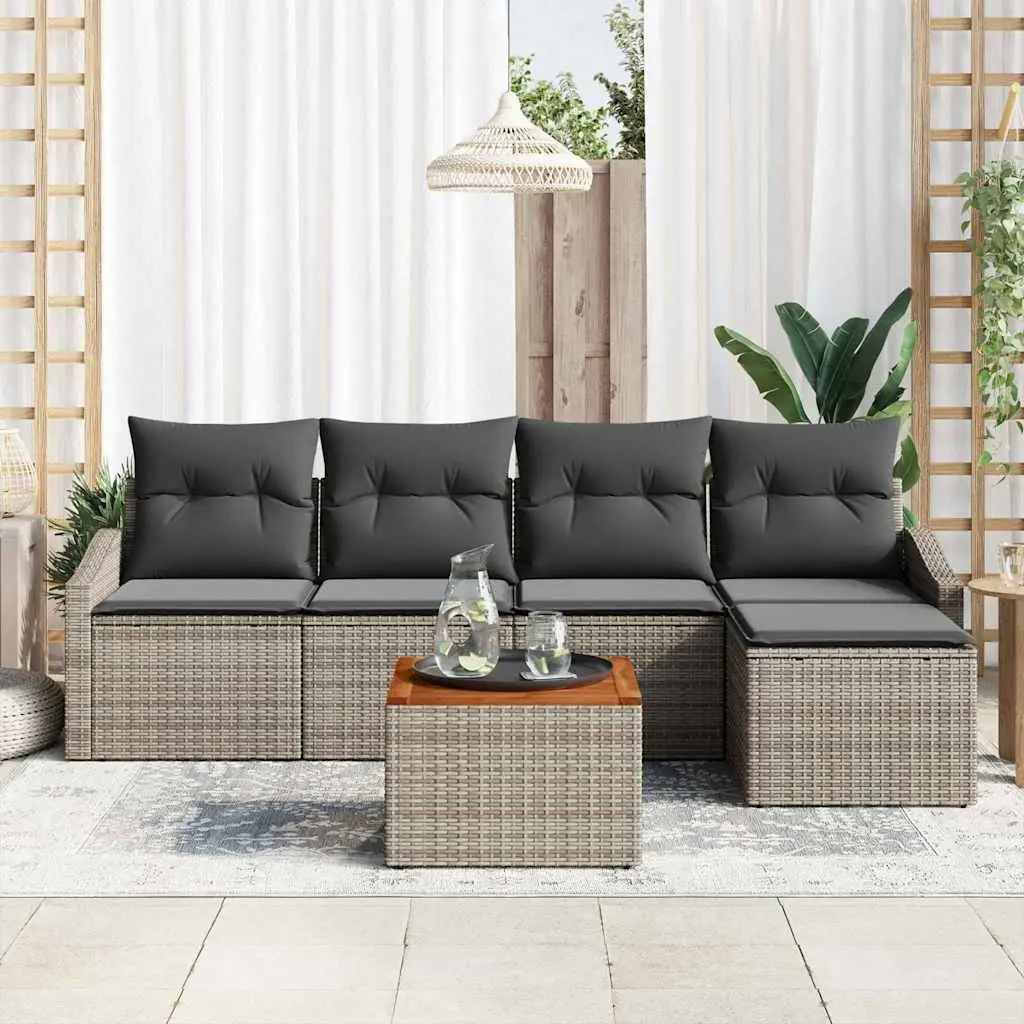 Modular Garden Sofa Set 6 Piece Outdoor Seating Storage Grey Poly Rattan