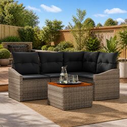 Garden Sofa Set 5 Piece Grey Poly Rattan Outdoor Furniture with Storage Bag