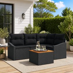 Garden Sofa Set 5 Piece Outdoor Furniture Black Poly Rattan with Storage Bag