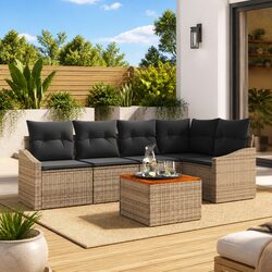 Garden Sofa Set 6 Pcs Modular Outdoor Furniture Grey Poly Rattan Patio Seating