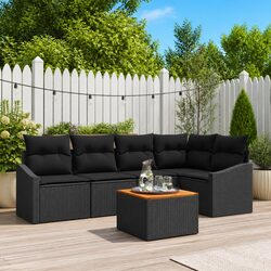 Modular Garden Sofa Set 6 Piece Outdoor Patio Furniture Black Poly Rattan