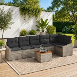 Garden Sofa Set 7 pcs Modular Outdoor Furniture Grey Poly Rattan with Storage