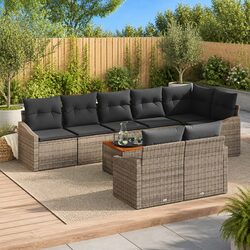Modular Garden Sofa Set 9 Pieces Outdoor Patio Furniture Grey Rattan with