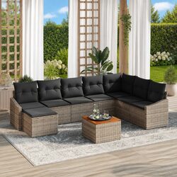 Garden Sofa Set 9 Pieces Outdoor Furniture Grey Modular Rattan Sectional Storage