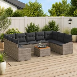 Garden Sofa Set 10 Piece Outdoor Furniture Grey Poly Rattan Modular with Storage