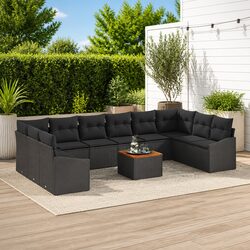 Garden Sofa Set Modular Outdoor Furniture 11 pcs Black Poly Rattan with Storage