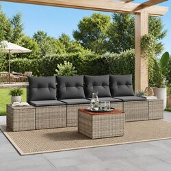 Outdoor Garden Sofa Set 5 Pieces Grey Modular Rattan Furniture Patio Lounge