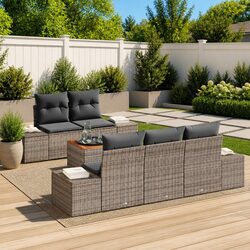 Outdoor Modular Garden Sofa Set 6 Piece Grey Poly Rattan Patio Furniture with