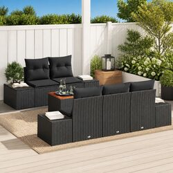 Modular Garden Sofa Set 6 Piece Black Outdoor Furniture Patio Rattan Seating