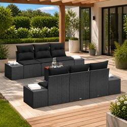 Outdoor Modular Garden Sofa Set 7 Piece Black Rattan Patio Furniture Storage