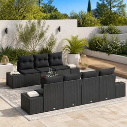 Garden Sofa Set 8 Pieces Modular Outdoor Furniture Black Patio Seating with