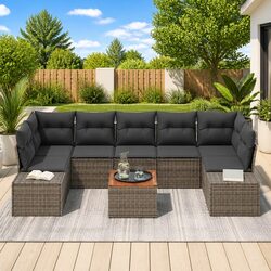 Garden Sofa Set 8 Pieces Modular Outdoor Furniture with Storage Grey Poly Rattan