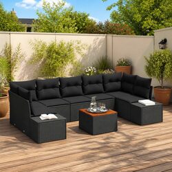 Garden Sofa Set 8 Piece Outdoor Furniture Black Poly Rattan Modular Lounge